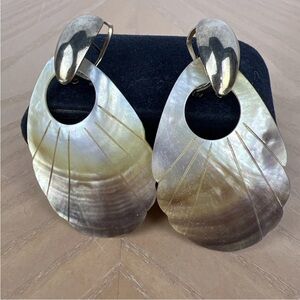 2” dangle Mother of Pearl Carved shell Earrings pierced or modifiy to clip on